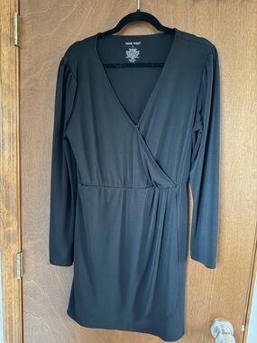 Nine West Black Long-Sleeve Faux-Wrap Mini Dress
